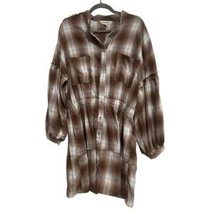 Davi & Dani Dress Women's M Brown Plaid Button-Up Soft Flannel Western Country